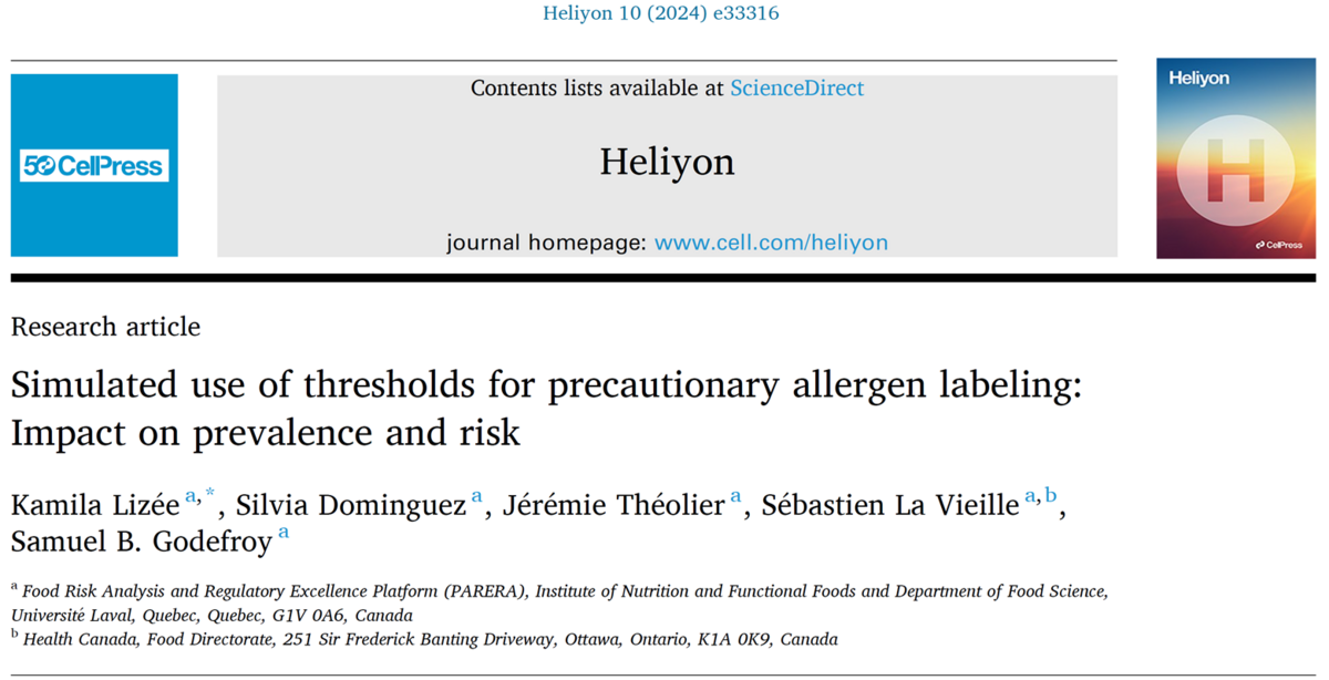 PARERA New article on the use of thresholds for precautionary allergen